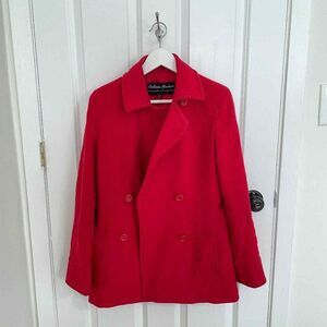 Women Cashmere Boutique Red Pea Coat Size 4 Winter Casual